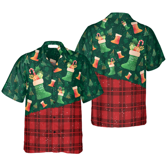 Christmas Hawaii Shirt Christmas Socks Gifts Pattern Hawaiian Shirt Red Green Unisex