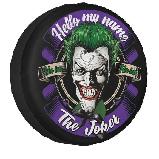 Joker Spare Tire Cover DC Hello My Name The Joker Tire Covers Black Purple