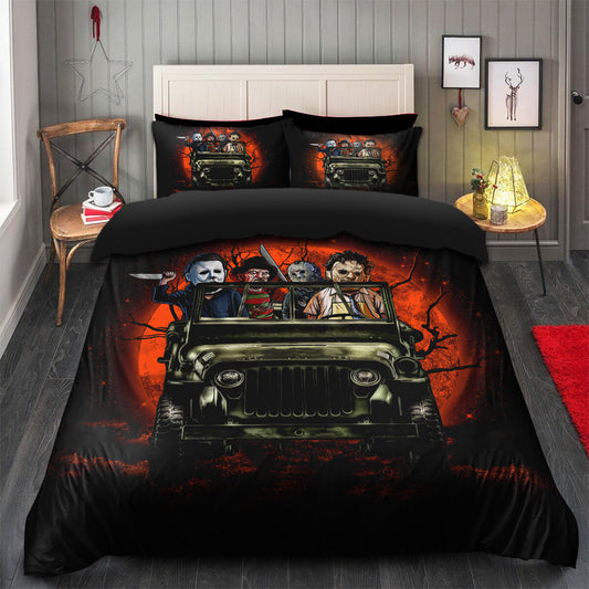 Halloween Horror Movies Ride Jeep Funny Moonlight Bedding Set