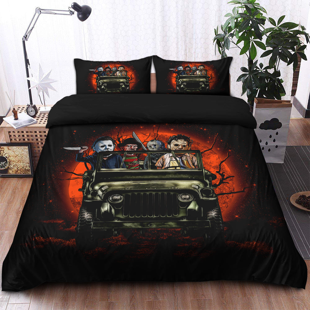 Halloween Horror Movies Ride Jeep Funny Moonlight Bedding Set