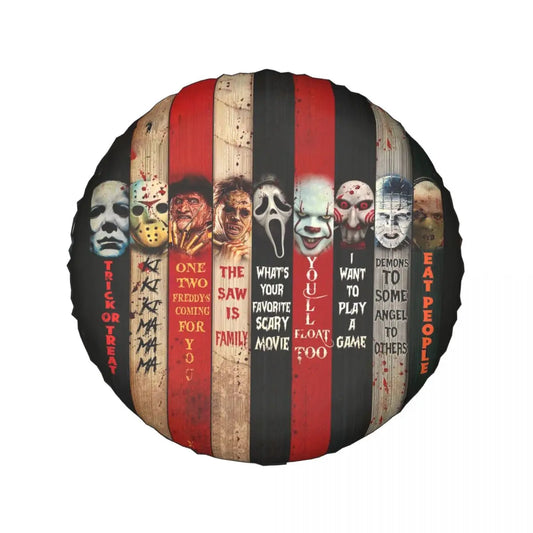 Horror Spare Tire Cover Halloween Horror Characters And Quotes Tire Covers Black Red