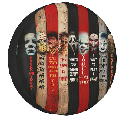 Horror Spare Tire Cover Halloween Horror Characters And Quotes Tire Covers Black Red