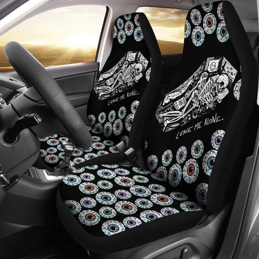 Halloween Car Seat Covers Skeleton In Coffin Leave Me Alone Seat Covers Black White