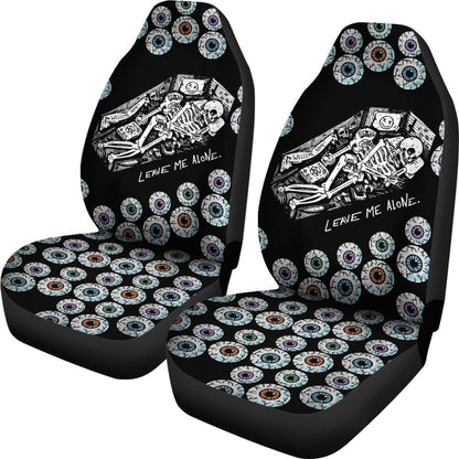 Halloween Car Seat Covers Skeleton In Coffin Leave Me Alone Seat Covers Black White