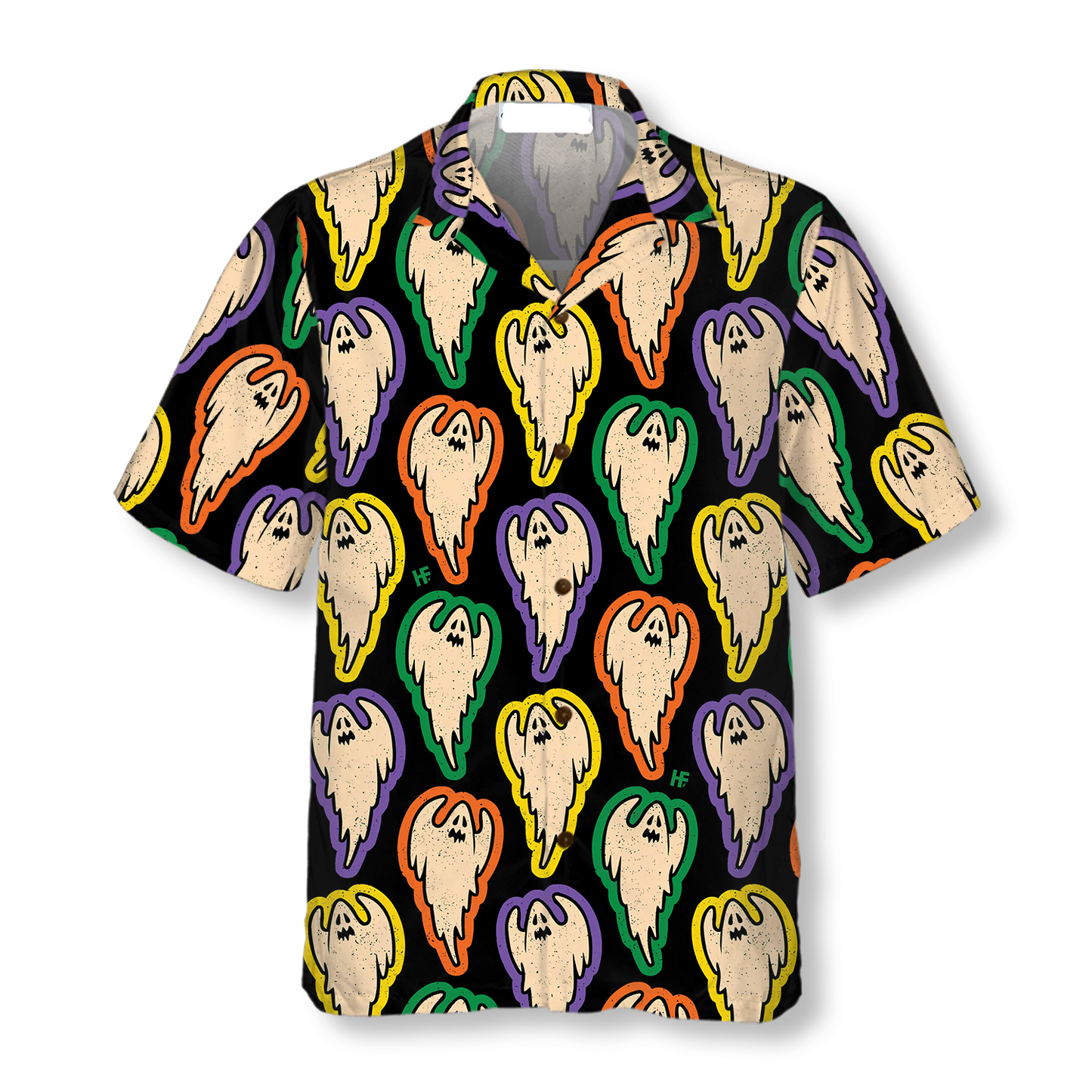 Halloween Hawaii Shirt Cartoon Halloween Ghosts Pattern Hawaiian Shirt Colorful Unisex