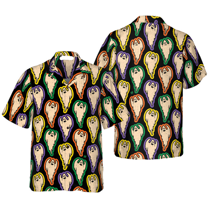 Halloween Hawaii Shirt Cartoon Halloween Ghosts Pattern Hawaiian Shirt Colorful Unisex