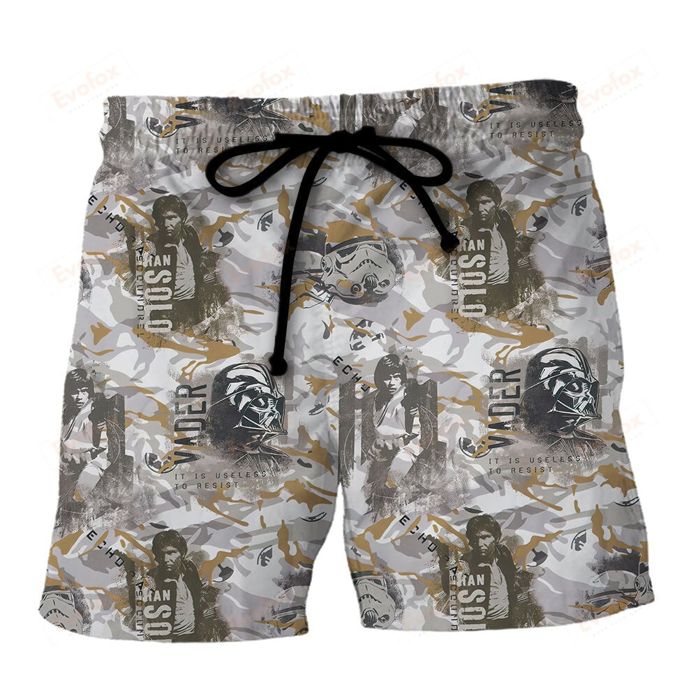 SW Shorts Han Solo Darth Vader Stormtrooper Camo Pattern Beach Shorts Gray