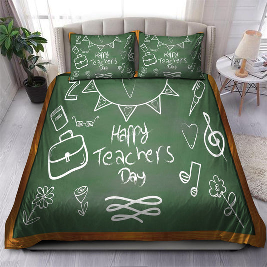 Teacher Bedding Set Happy Teacher Day Board Duvet Covers Green Unique Gift