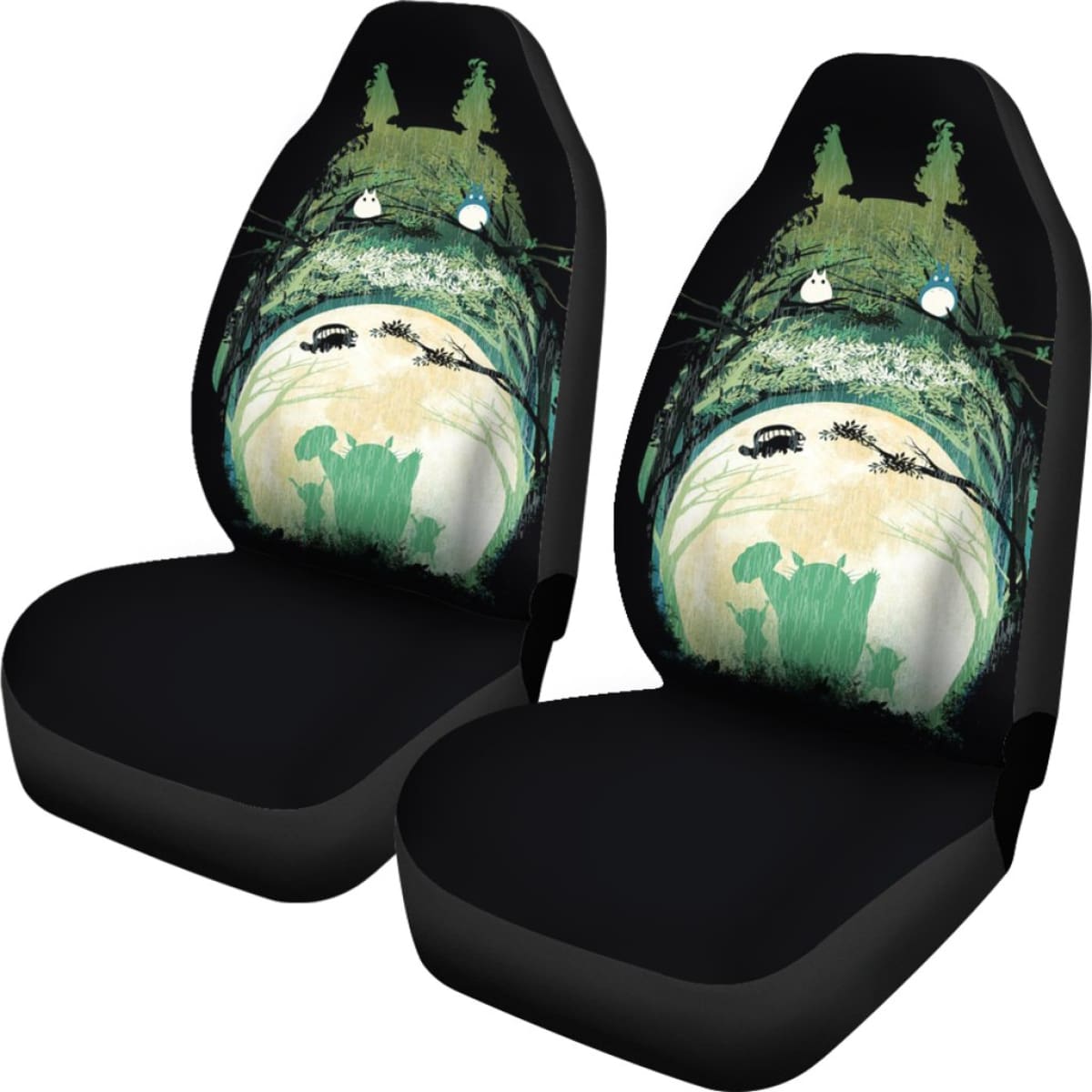 SGhibli Car Seat Covers Totoro Silhouette Art Seat Covers Green Black