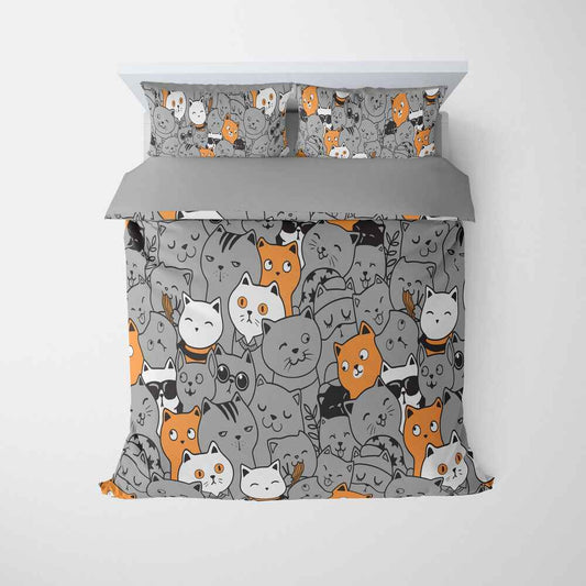 Cat Bedding Set All Types Of Cat Doodle Pattern Duvet Covers Gray Unique Gift