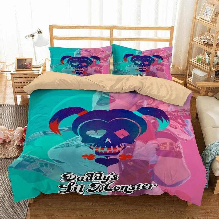 Harley Quinn Bedding Set DC Harley Quinn Skull Daddy Lil Monster Duvet Covers Blue Pink Unique Gift