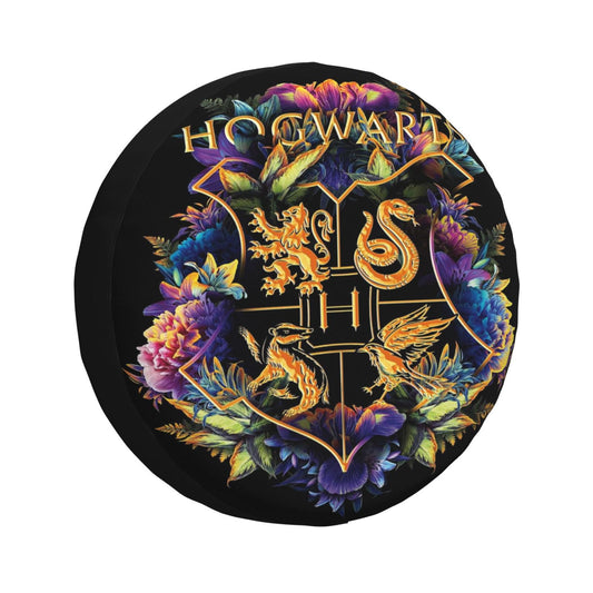 HP Spare Tire Cover HP Hogwarts School Crest Flower Art Tire Covers Colorful