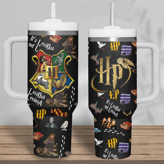 HP 40 Oz Tumbler HP Houses Quotes Items Pattern Tumbler 40 Oz Black