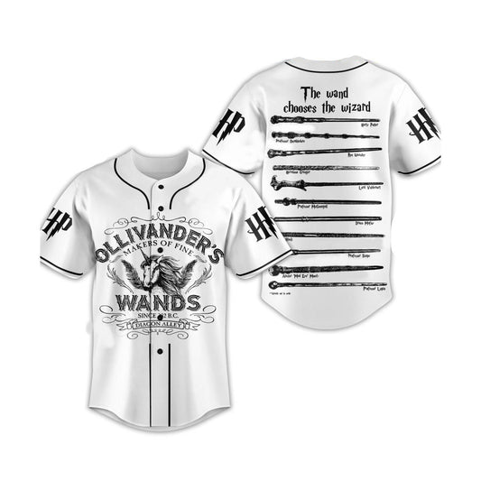 HP Baseball Jersey The Wand Chooses The Wizard Jersey Shirt Black White Unisex