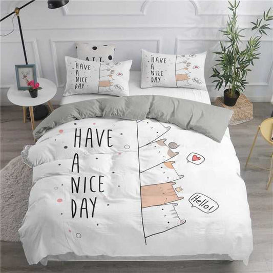 Cat Bedding Set Cat Have A Nice Day Duvet Covers White Unique Gift