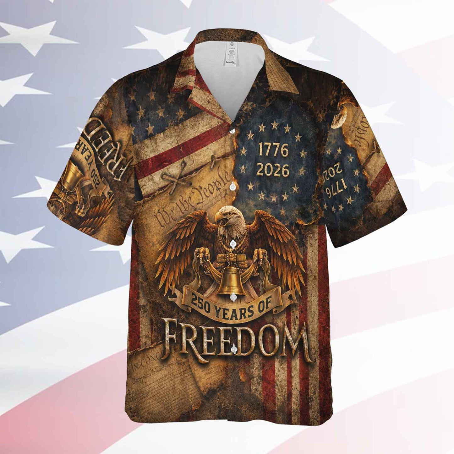 250 Years of Freedom 1776-2026 Hawaiian Shirt, Patriotic Eagle Liberty Bell USA Flag AOP Hawaii Shirt 685138