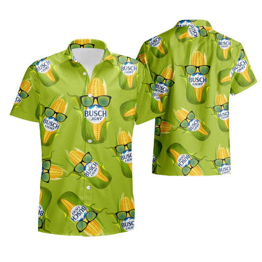 Busch Light Hawaii Shirt Glasses Corn Busch Light Pattern Hawaiian Shirt Green Unisex