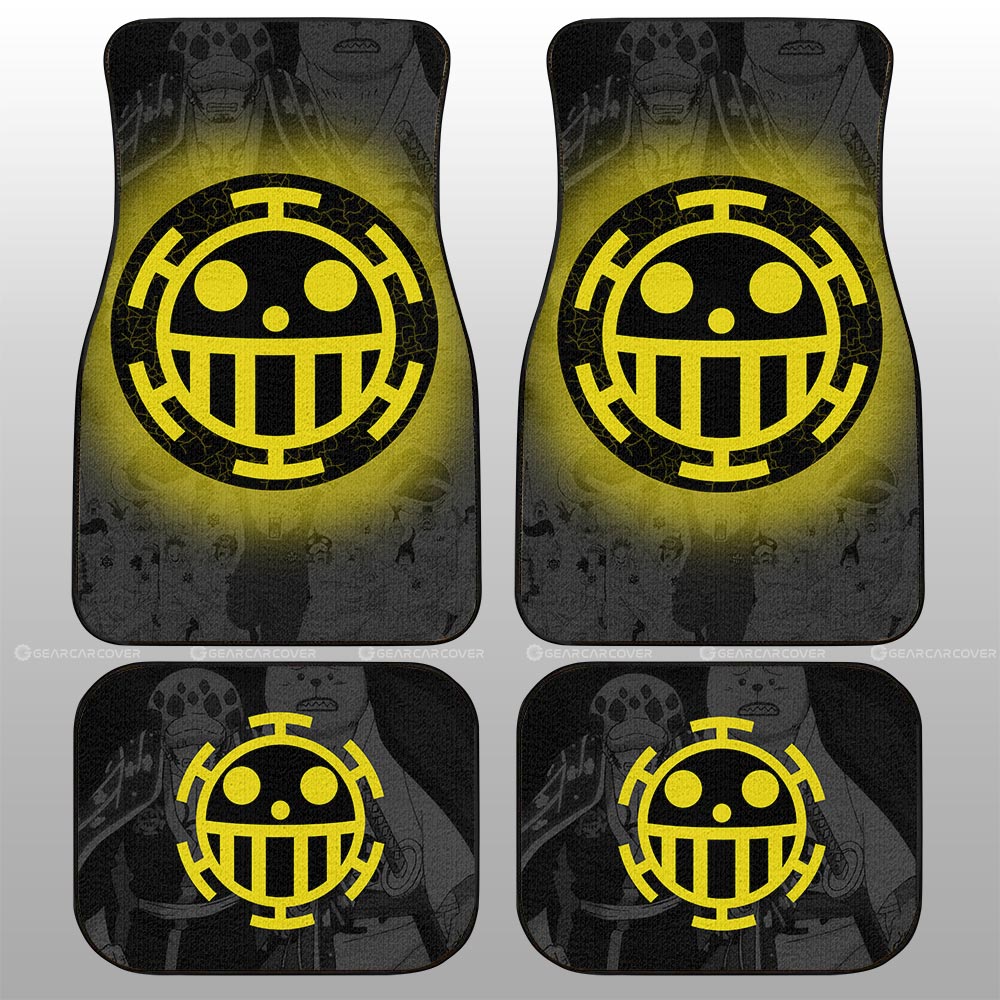 One Piece Car Mats Heart Pirate Symbol Manga Pattern Car Floor Mats Black Yellow