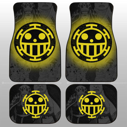 One Piece Car Mats Heart Pirate Symbol Manga Pattern Car Floor Mats Black Yellow
