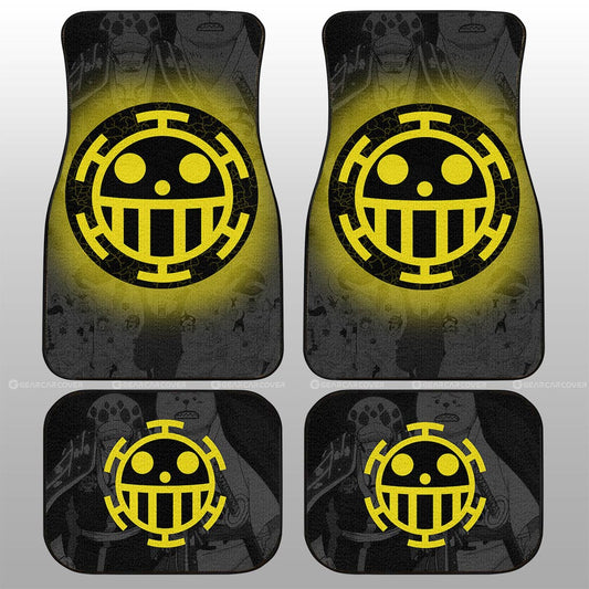 One Piece Car Mats Heart Pirate Symbol Manga Pattern Car Floor Mats Black Yellow