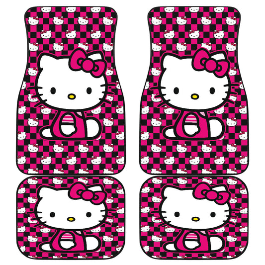 Hello Kitty Car Mats Hello Kitty Sitting Graphic Checkered Pattern Car Floor Mats Black Pink