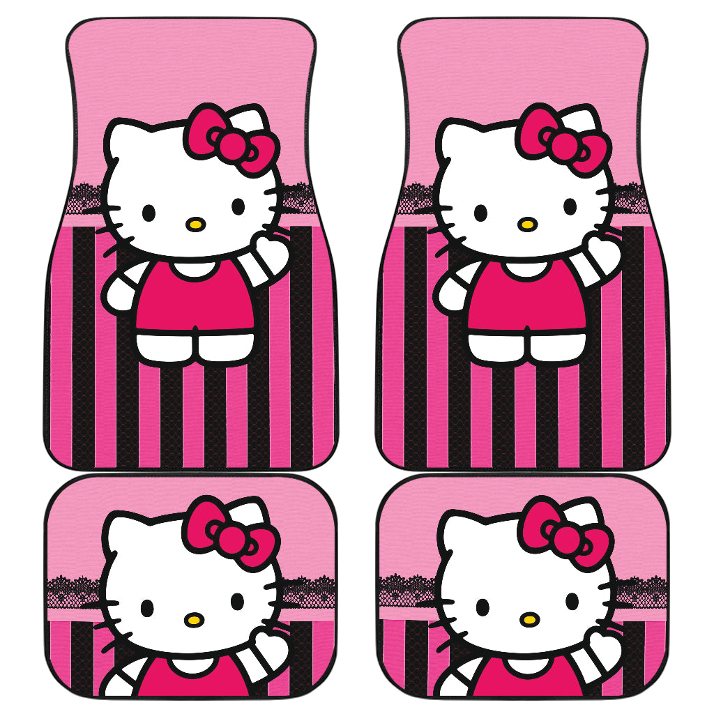 Hello Kitty Car Mats Hello Kitty Waving Hand Stripes Pattern Car Floor Mats Black Pink