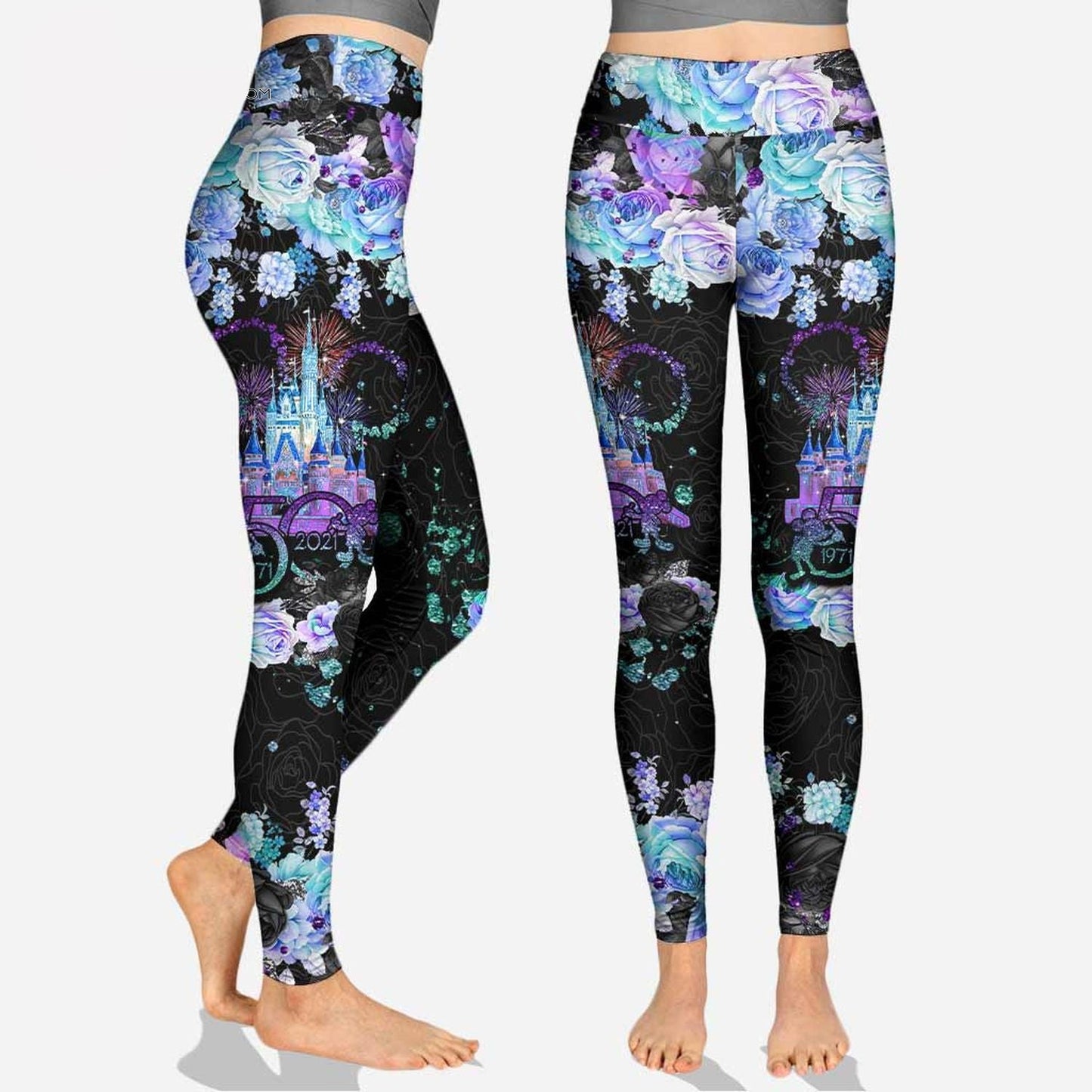 DN Leggings DN Castle 50 Anniversary Rose Pattern High Waisted Legging Black Blue For Women