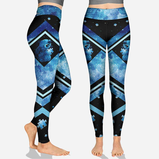 Stitch Leggings Stitch And Puzzle Pieces Galaxy High Waisted Legging Black Blue For Women