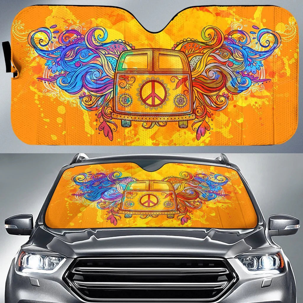 Hippie Car Sun Shade Hippie Peace Van Graphic Winshield Sun Shade Colorful