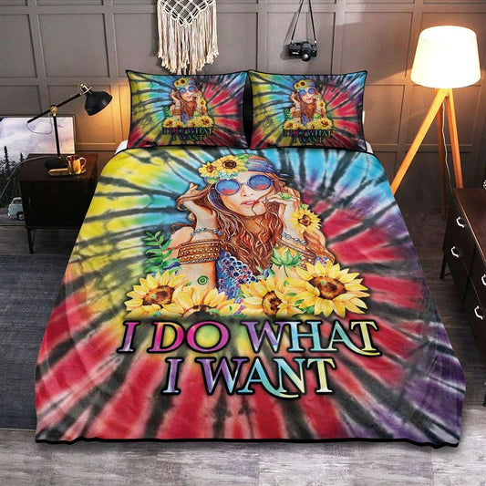 Hippie Bedding Set Hippie Girl I Do What I Want Sunflower Duvet Covers Colorful Unique Gift