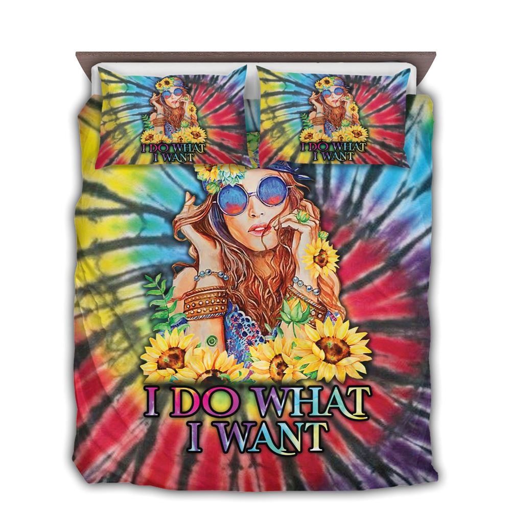 Hippie Bedding Set Hippie Girl I Do What I Want Sunflower Duvet Covers Colorful Unique Gift