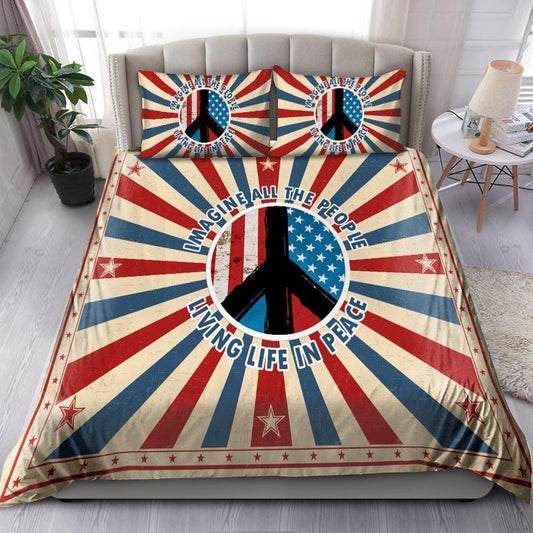 Hippie Bedding Set Image All The People Living Life In Peace Duvet Covers Red Blue Unique Gift