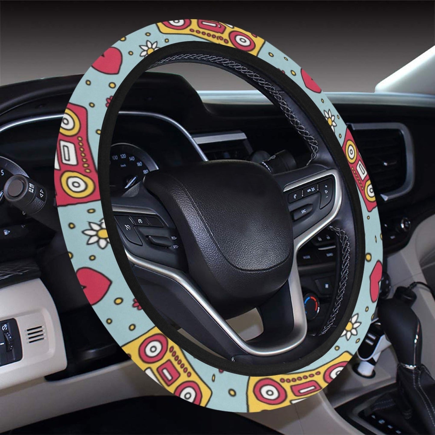 Hippie Steering Wheel Cover Hippie Radio And Heart Pattern Driving Wheel Cover Rec Blue