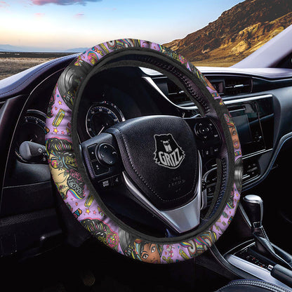 Hippie Steering Wheel Cover Hippie Retro Women Love Music Peace Driving Wheel Cover Colorful