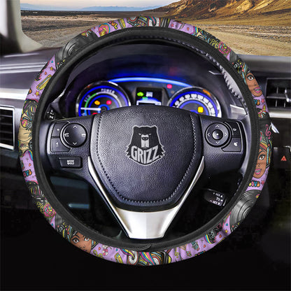 Hippie Steering Wheel Cover Hippie Retro Women Love Music Peace Driving Wheel Cover Colorful