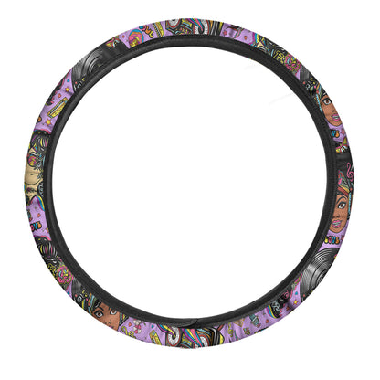 Hippie Steering Wheel Cover Hippie Retro Women Love Music Peace Driving Wheel Cover Colorful