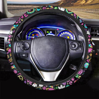 Hippie Steering Wheel Cover Retro Peace And Love Pattern Driving Wheel Cover Colorful