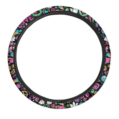 Hippie Steering Wheel Cover Retro Peace And Love Pattern Driving Wheel Cover Colorful