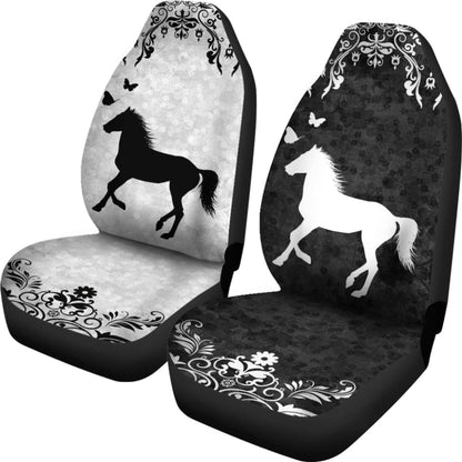 Horse Car Seat Covers Horse Leaves Silhouette Pattern Seat Covers Black White