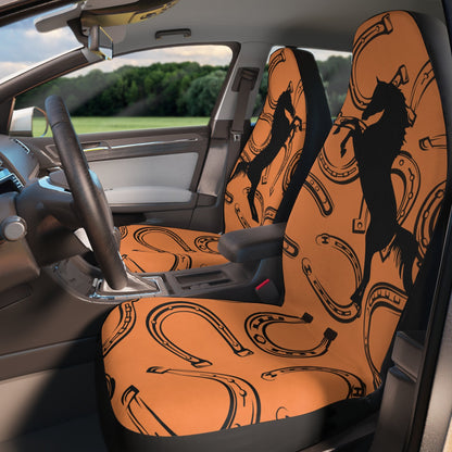 Horse Car Seat Covers Horseshoe and Rearing Horse Silhouette Seat Covers Black Brown