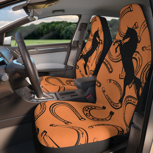 Horse Car Seat Covers Horseshoe and Rearing Horse Silhouette Seat Covers Black Brown