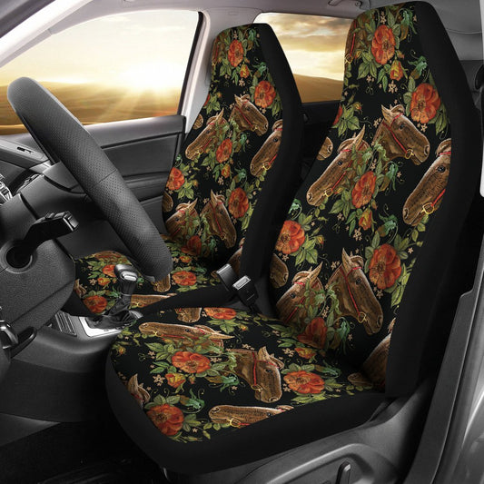 Horse Car Seat Covers Horse With Flower Pattern Seat Covers Black Brown