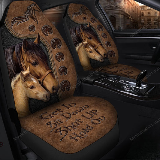 Horse Car Seat Covers Horse Family Get In Sit Down Shut Up Seat Covers Brown