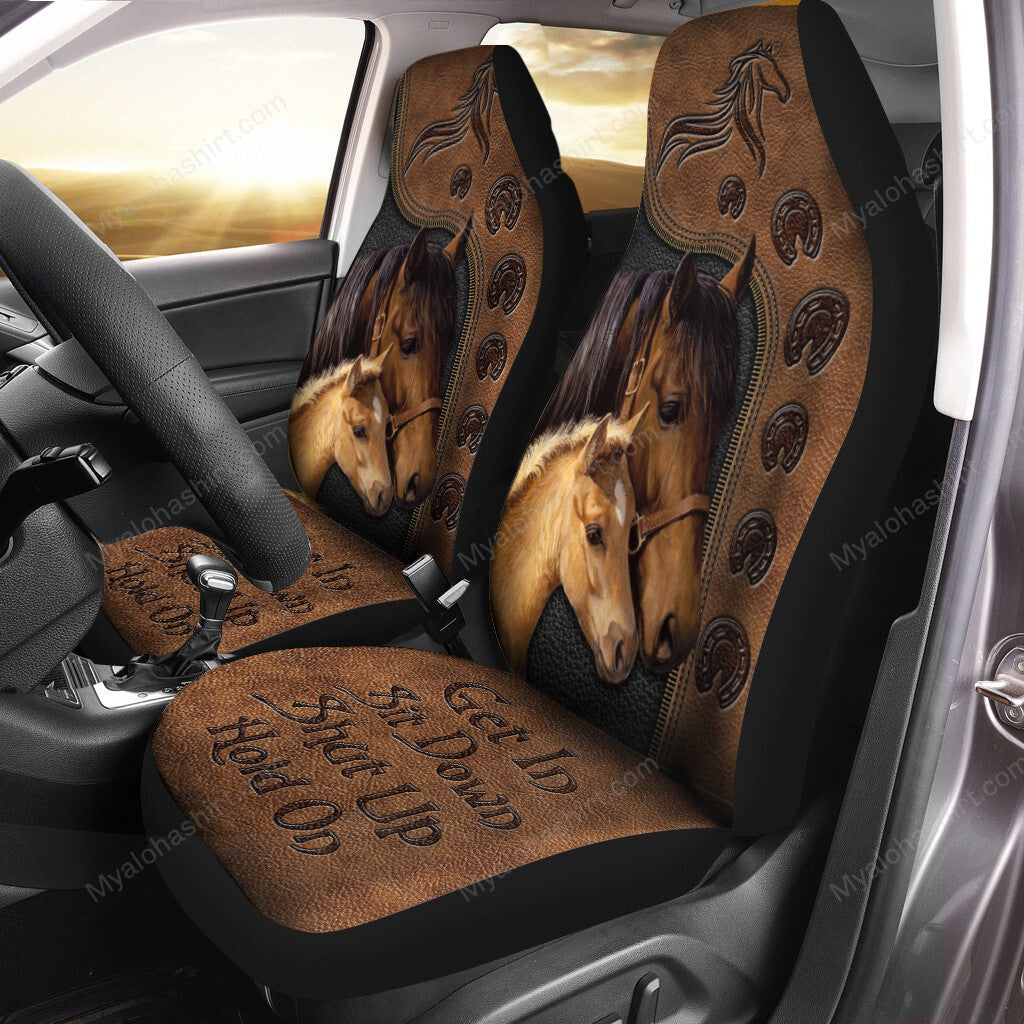 Horse Car Seat Covers Horse Family Get In Sit Down Shut Up Seat Covers Brown