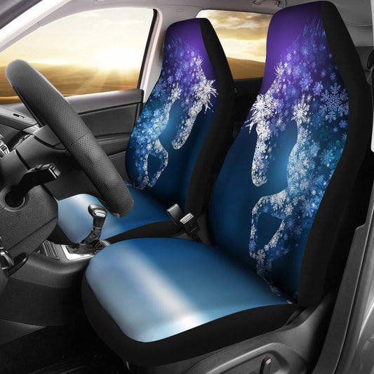Horse Car Seat Covers Winter Horse Snowflake Pattern Seat Covers Blue
