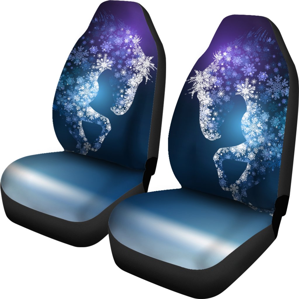 Horse Car Seat Covers Winter Horse Snowflake Pattern Seat Covers Blue
