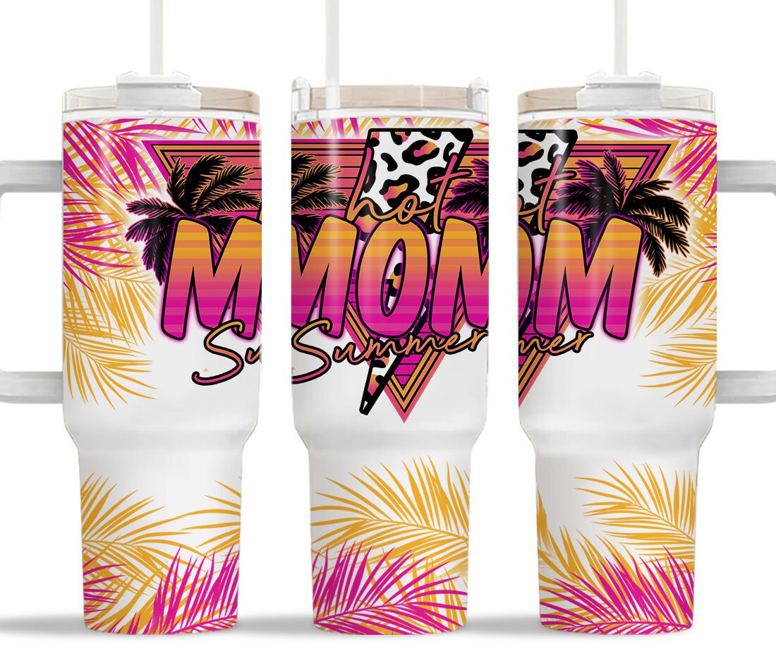 Mother 40 Oz Tumbler Retro Vintage Hot Mom Summer Tumbler 40 Oz Pink Orange