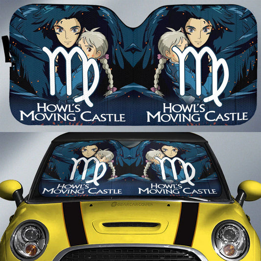 SGhibli Car Sun Shade Howl's Moving Castle Graphic Winshield Sun Shade Blue