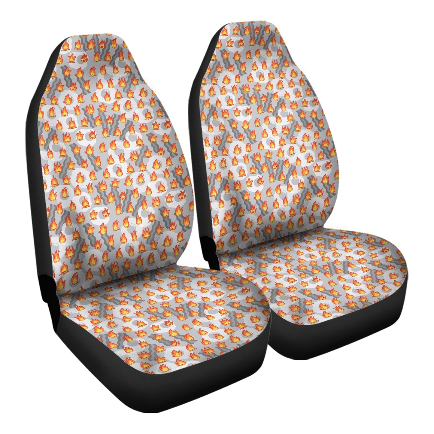 SGhibli Car Seat Covers Calcifer And Burning Bacon Pattern Seat Covers Red Gray