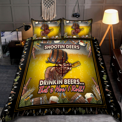 Beer Bedding Set Hunting Deer Drinking Beer Duvet Covers Brown Unique Gift